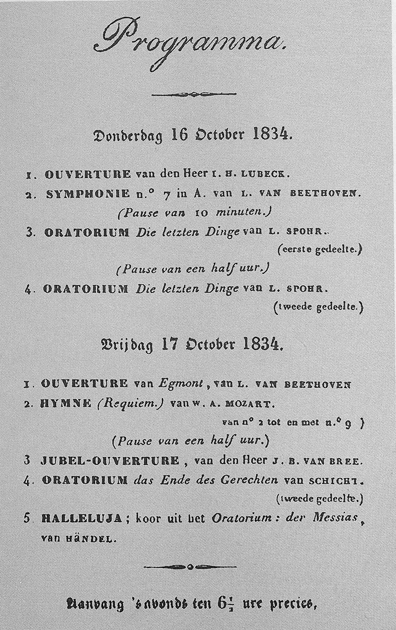 Programma muziekfeest 1834